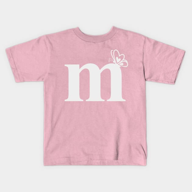 Letter M Lower Case m Alphabet with butterfly Kids T-Shirt by NaniMc